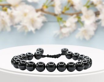 Black Obsidian Healing Crystal Bracelet for Women Men Kids, Protection Bracelet, Adjustable Gemstone Bracelet, Gifts for Her (Free Pouch)