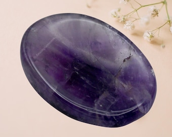 Amethyst Crystal Thumb Worry Stone, Healing Crystals, Polished Stones, Stress Relief Cabochon Stone, Mothers Day Gift (Free Velvet Pouch)