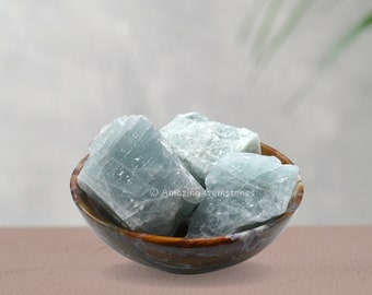 Raw Aquamarine Wholesale Gemstone Crystals, Natural Rough Protection Crystals and Stones for DIY Tumbling Meditation (Free Velvet Pouch)