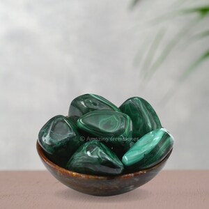 Malachite Tumbled Stones: Polished Natural Gemstones for DIY (1 OZ, Velvet Pouch)