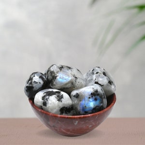 Rainbow Moonstone Tumbled Polished Stones, Natural Gemstones, Protection Crystal, Wholesale Crystals and Stones for DIY (Free Velvet Pouch)