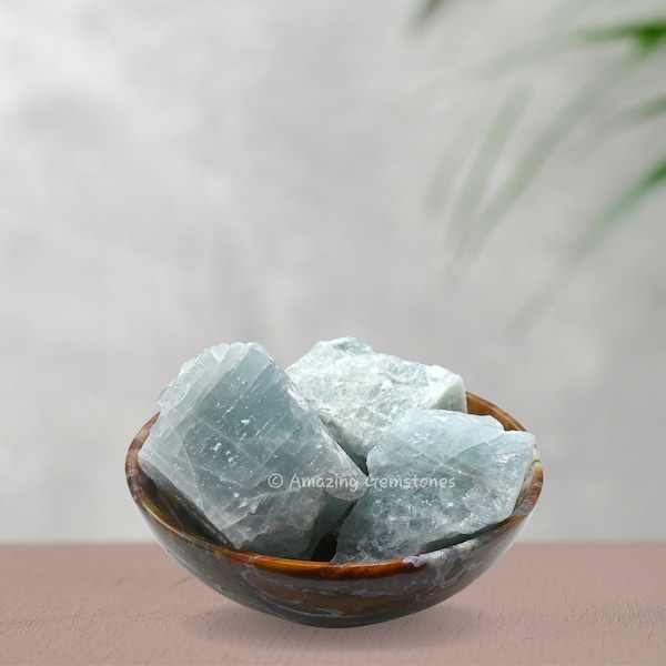 Raw Aquamarine Wholesale Gemstone Crystals, Natural Rough Protection Crystals and Stones for DIY Tumbling Meditation (Free Velvet Pouch)