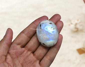 Piedra de palma de piedra lunar arcoíris: cristal curativo pulido (bolsa de terciopelo gratis)