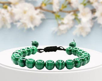 Malachite Healing Crystal Bracelet for Women Men Kids, Protection Bracelet, Adjustable Gemstone Bracelet, Gifts for Her (Free Velvet Pouch)