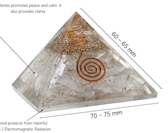 Selenite Large Crystal Orgonite Pyramid for Yoga Meditation, Natural Healing Crystal Pyramid for Home Office Decor (Free Velvet Pouch)