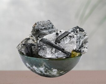 Black Rutilated Quartz Raw Crystals: Rough Gemstones for Tumbling, Healing (Velvet Pouch)