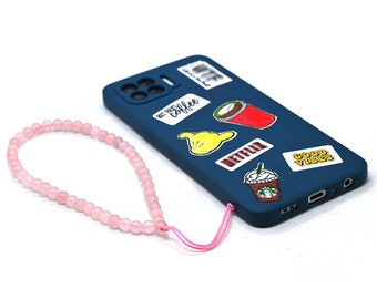 Rose Quartz Beaded Phone Charm Lanyard, Gemstone Keychain