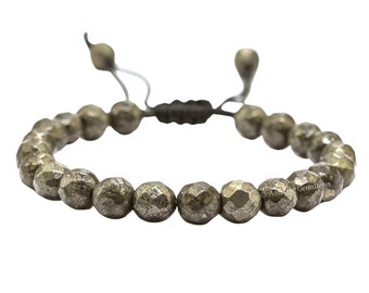 Faceted Pyrite Beaded Bracelet, Adjustable Healing Crystal Jewelry