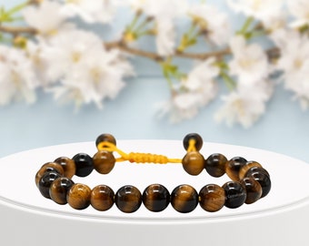 Tigers Eye Agate Bracelet, Adjustable Healing Crystal, Protection Jewelry