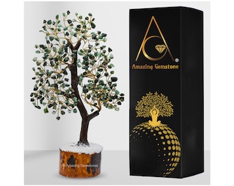 Emerald Healing Crystal Bonsai Tree of Life, Natural Handmade Gemstone Crystal Money Tree for Home Office Table Decor (Free Gift Box)