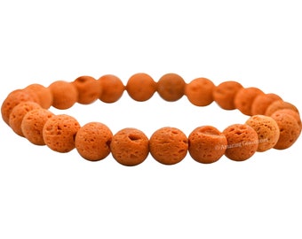 Orange Lava Stone Bracelet, Crystal Healing, Stretchable Beaded Bracelet