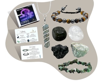 Libra Zodiac Crystal Set, Raw Stones, Bracelet, Necklace, Birthstone Gift
