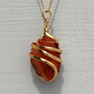 Carnelian Crystal Chain Necklace for Women, Spiral Wire Wrapped Raw Necklace, Crystal Jewelry, Mother&#39;s Day Gift (Free Velvet Pouch)