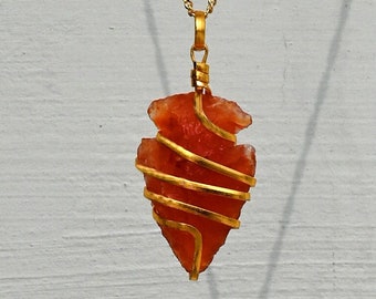 Carnelian Crystal Arrowhead Necklace for Women, Spiral Gold Silver Chain Necklace, Crystal Jewelry, Mothers Day Gift (Free Velvet Pouch)