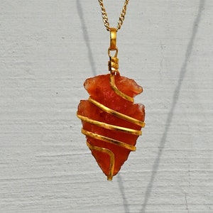 Carnelian Crystal Arrowhead Necklace for Women, Spiral Gold Silver Chain Necklace, Crystal Jewelry, Mothers Day Gift (Free Velvet Pouch)