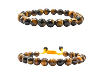 Tiger Eye Agate 8mm Faceted Crystal Bracelet, Protection Gemstone Beaded Jewelry