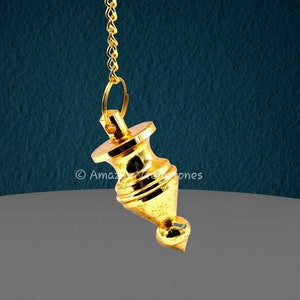 Metal Pendulum Divination Tools for Energy Healing, Pointed Cone with Ring Plate Golden Dowsing Pendulum, Metaphysical Gift (Free Pouch)