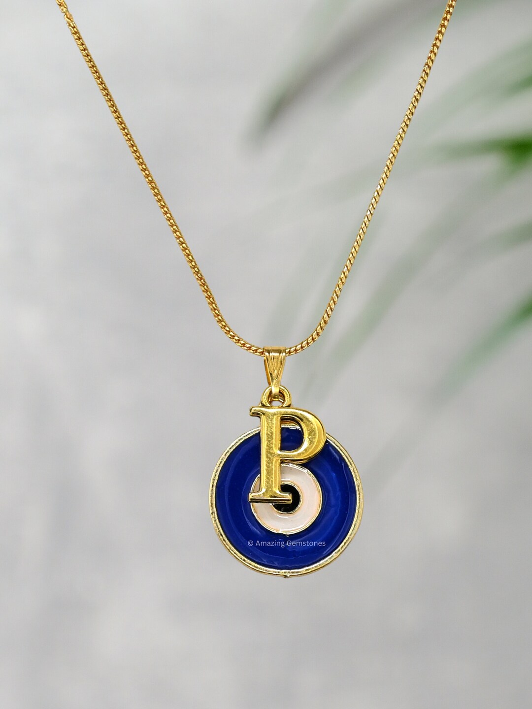 Initial Evil Eye Letter P Necklace, 14K Gold Alphabet Necklace for