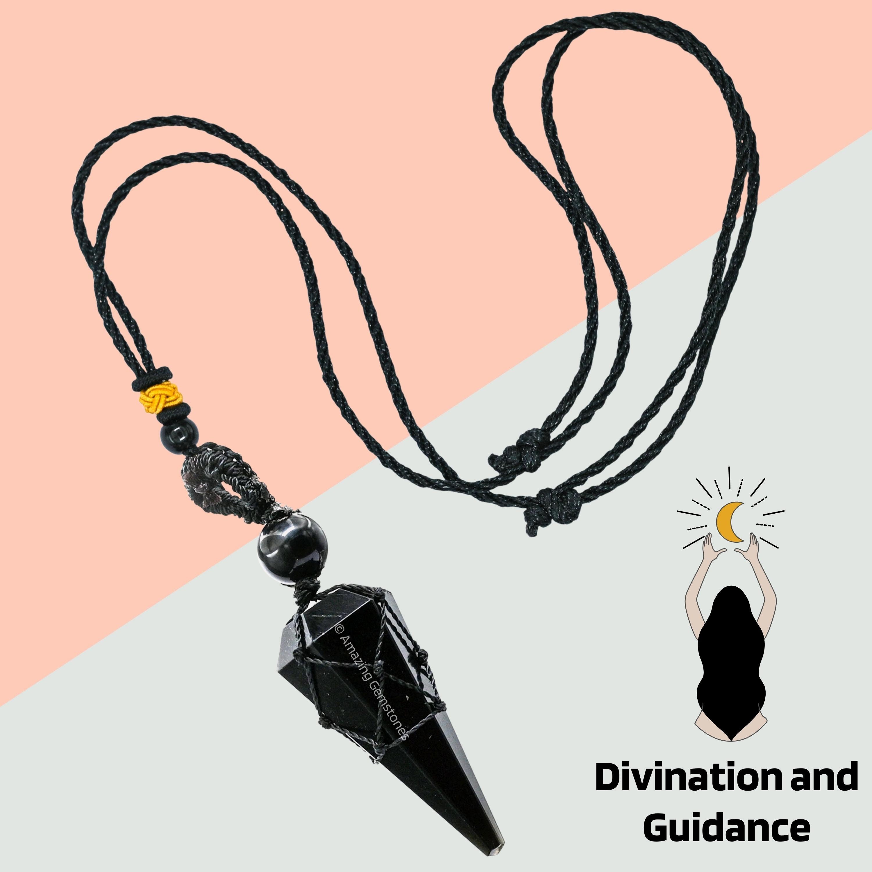 Black Obsidian Pendulum Stone Necklace, Unique Men and Women