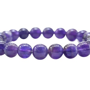 Amethyst Healing Crystal Stone Bracelet, Protection Crystal Bracelet for Men Women Kids, Stretchable Beaded Bracelet (Free Zip Lock Pouch)