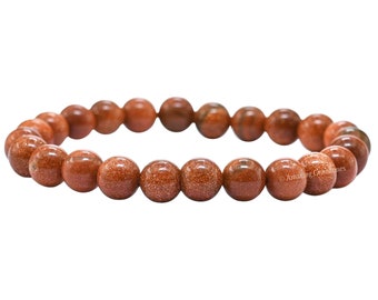 Pulsera de cristal de piedra dorada roja: piedra curativa hecha a mano con cuentas