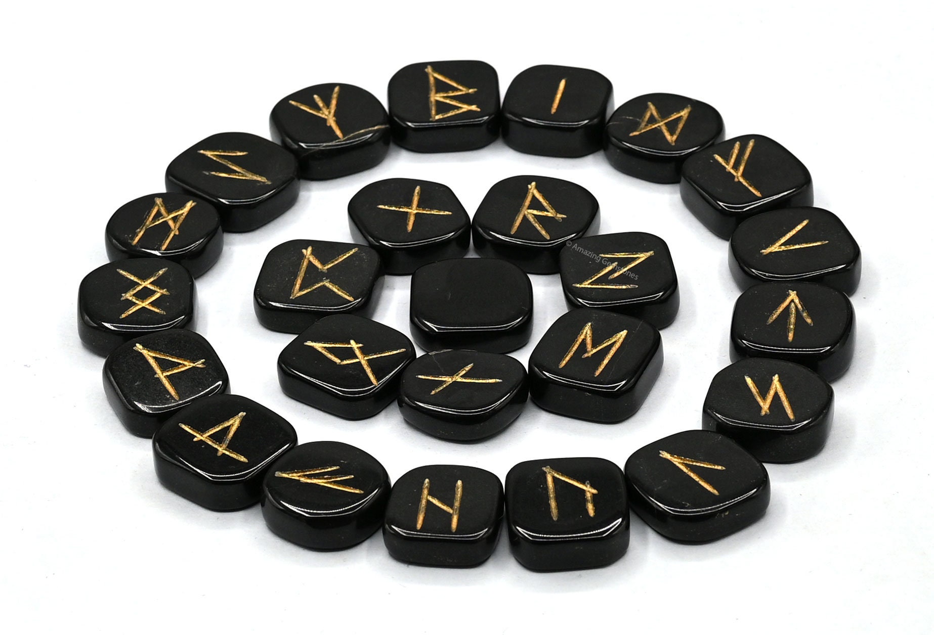 Witches Rune Crystals Black Agate Witches Rune Stone Set, Elder Futhark Runes, Crystal ...