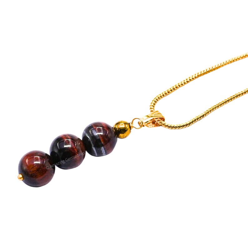 Red Tiger Eye 3 Bead Necklace Pendant, Men and Women Jewelry, Handmade