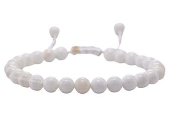 White Moonstone Crystal Bracelet, 6mm Beaded Gemstone, Healing Protection