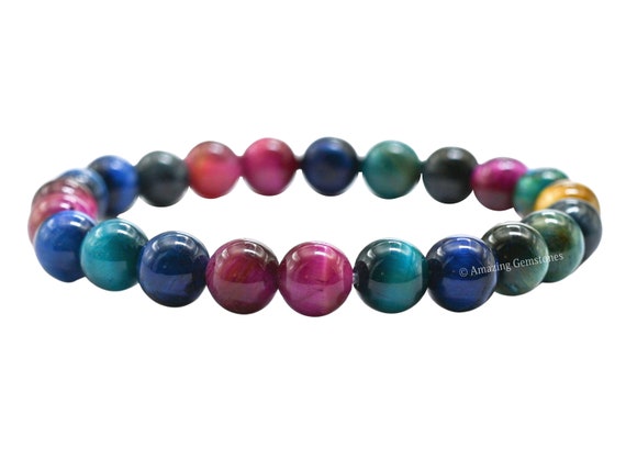 Bracciale Elastic Con Pietre Occhio Di Gatto E Cristalli Curativi - Gioielli Colorati Per Donna, Regalo Perfetto Per Anniversario