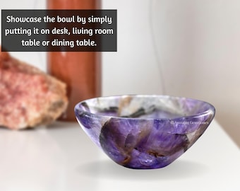 Cuenco decorativo de cristal de amatista para servir, cuenco de ofrendas de altar con piedras preciosas para decoración del hogar, cuenco de purificación, regalo para ella (bolsa de terciopelo gratis)