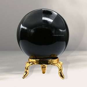 Black Obsidian Crystal Ball with Holder Stand: Healing Home Decor