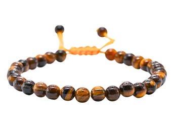Tiger Eye Gemstone Bracelet, 6mm Beaded Healing Crystal
