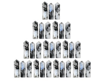 Rainbow Moonstone Crystal Points, DIY Craft Supplies (Velvet Pouch)
