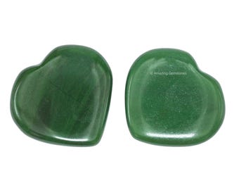 Cuore gonfio in cristallo di avventurina verde scuro, confezione da 2 piccole pietre per massaggi a forma di cuore per griglia di cristallo, regalo per lei (sacchetto di velluto gratuito)