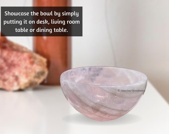 Cuenco de cristal de cuarzo rosa para servir, cuenco de ofrendas con piedras preciosas para decoración de cocina y hogar, cuenco de limpieza, regalo para ella (bolsa de terciopelo gratis)