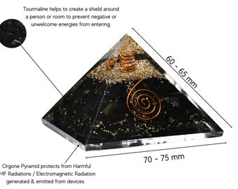 Schungit große Orgonit-Kristallpyramide mit heilender Kupferspule für Yoga-Meditation, EMF-Schutzpyramide für Heimdekoration (kostenloser Beutel)