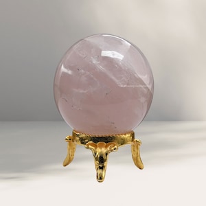 Rose Quartz Crystal Ball Sphere with Holder Stand: Healing Home Decor