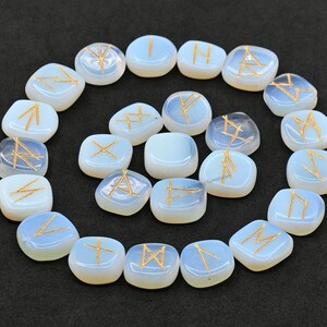 Witches Rune Crystals Opalite Engraved Witches Rune Stones, Set of 25 Premium Crystal Elder ...