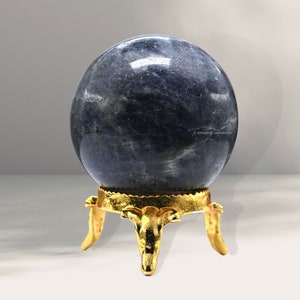 Iolite Crystal Ball Sphere with Brass Stand: Handmade Healing Stone Decor