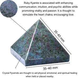 Handmade Ruby Kyanite Crystal Pyramid, Reiki Healing Decor 35-40 mm