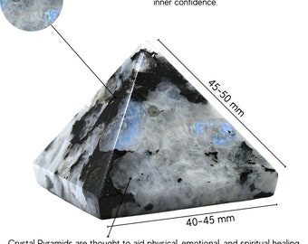 Pirámide de cristal de piedra lunar arcoíris, decoración para el hogar hecha a mano (bolsa de terciopelo)