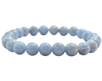 Pulsera de cristal de angelita hecha a mano, cuentas de piedras preciosas curativas