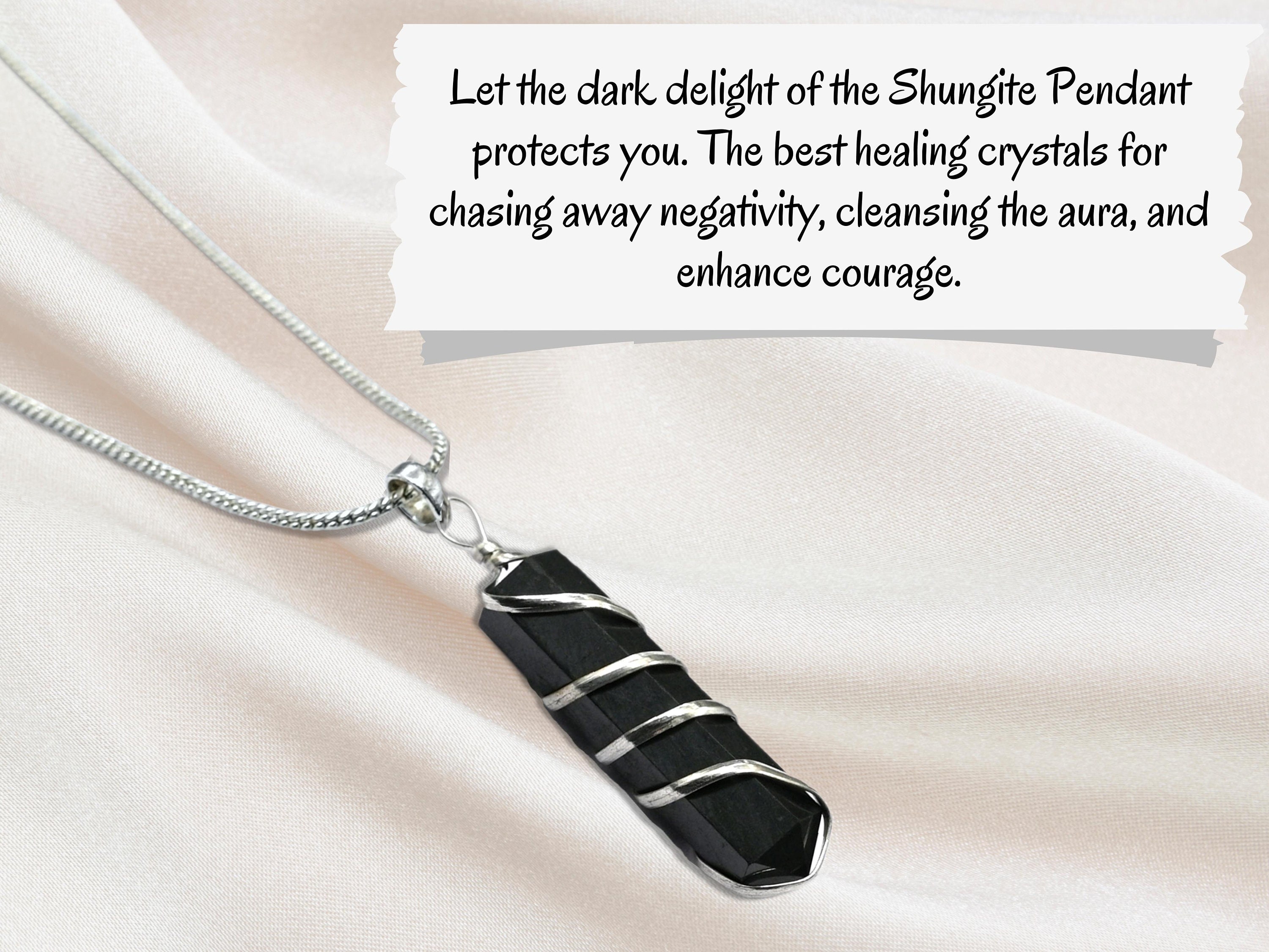 Heka Naturals Shungite Crystal Ketting Hanger Set - Spirituele Sieraden Chakra Ketting - Trendy Sieraden Helende Kristallen Zwarte Ketting voor Bescherming