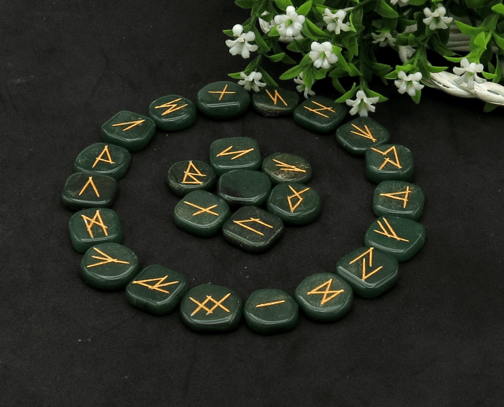 Witches Rune Crystals Green Aventurine Witches Rune Stone Set, Elder Futhark Runes, Crystal ...