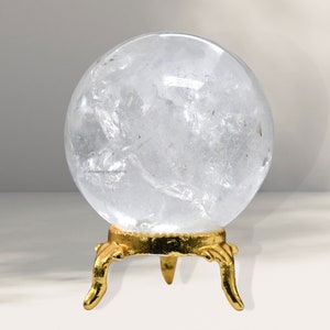 Clear Quartz Crystal Ball Sphere Stand, Gemstone Sphere with Holder Stand, Natural Healing Stones for Home Decor (Free Velvet Pouch)