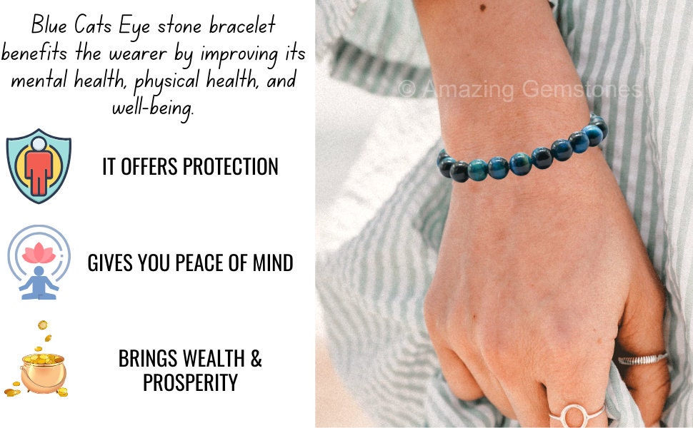 Bracciale Elasticizzato Uomo Donna Con Pietre Occhio Di Gatto 8mm E Perline Vetro 4mm – Regalo Originale