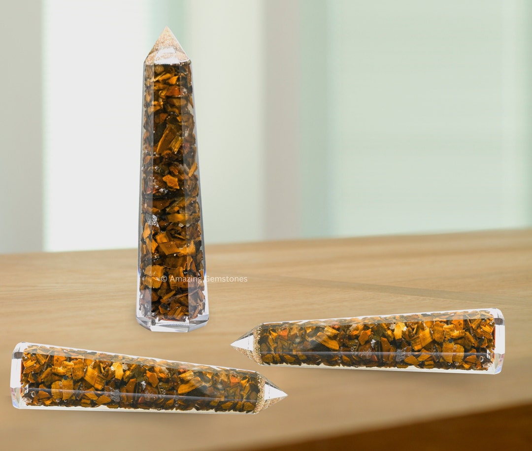 Tiger Eye Orgonite Crystal Point Tower: Reiki Healing Wand - Etsy