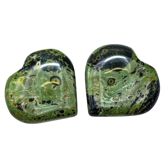 Kambaba Jasper Crystal Puffy Heart, Polished Healing Stone (Set of 2)