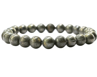 Handmade Pyrite Crystal Beaded Bracelet, Healing Gemstone, USA