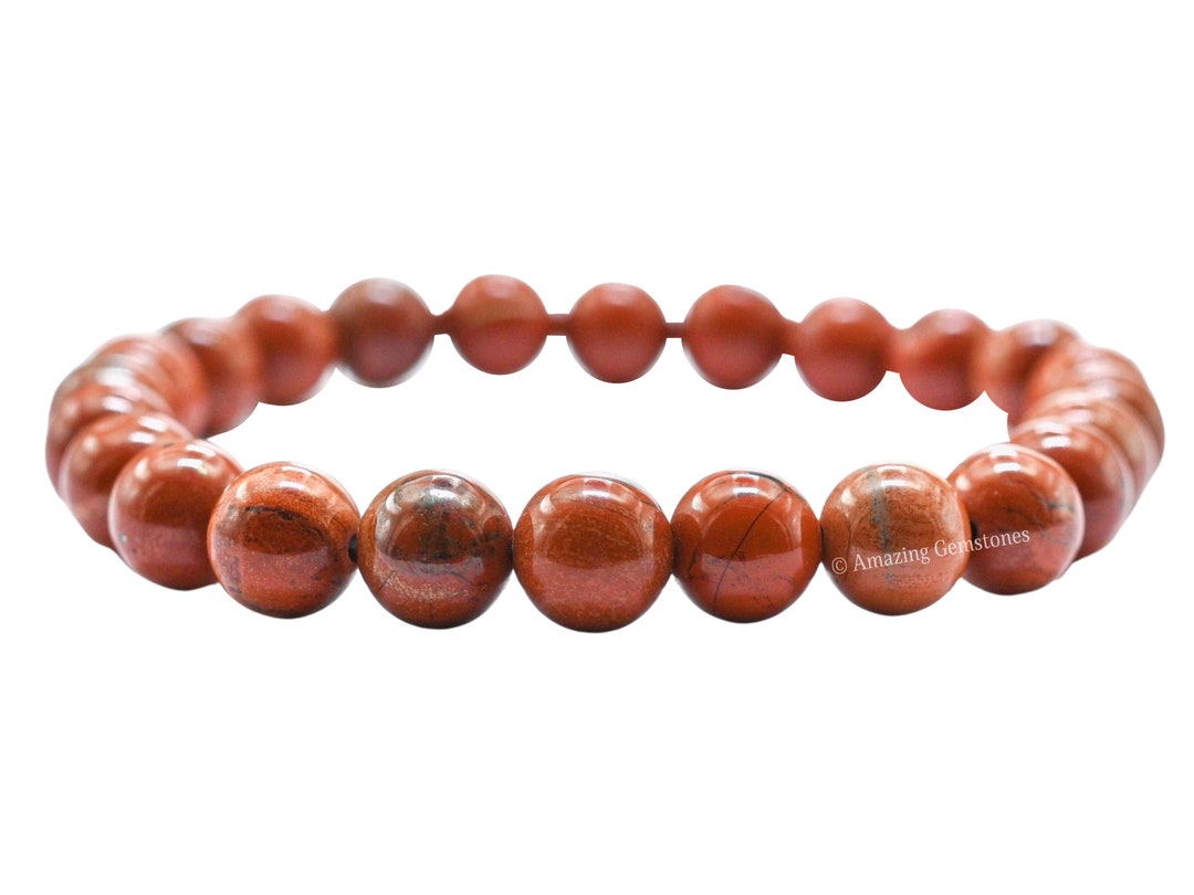 レッドジャスパーブレスレット：ハンドメイド8mmビーズストレッチ
